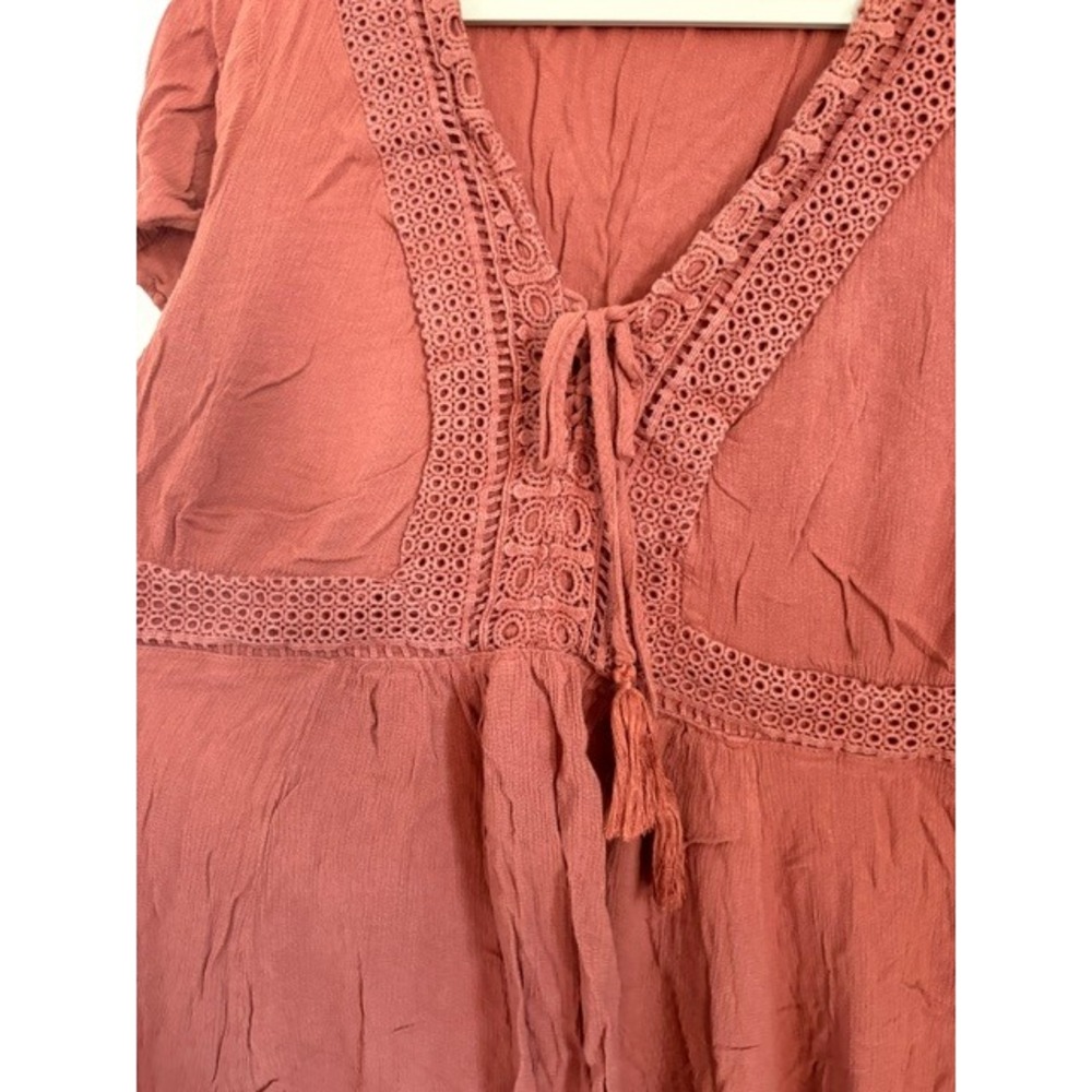 Torrid Womens Plus Size 1 Rust Terracotta Boho Lace Trim Babydoll Blouse Top - Picture 2 of 4